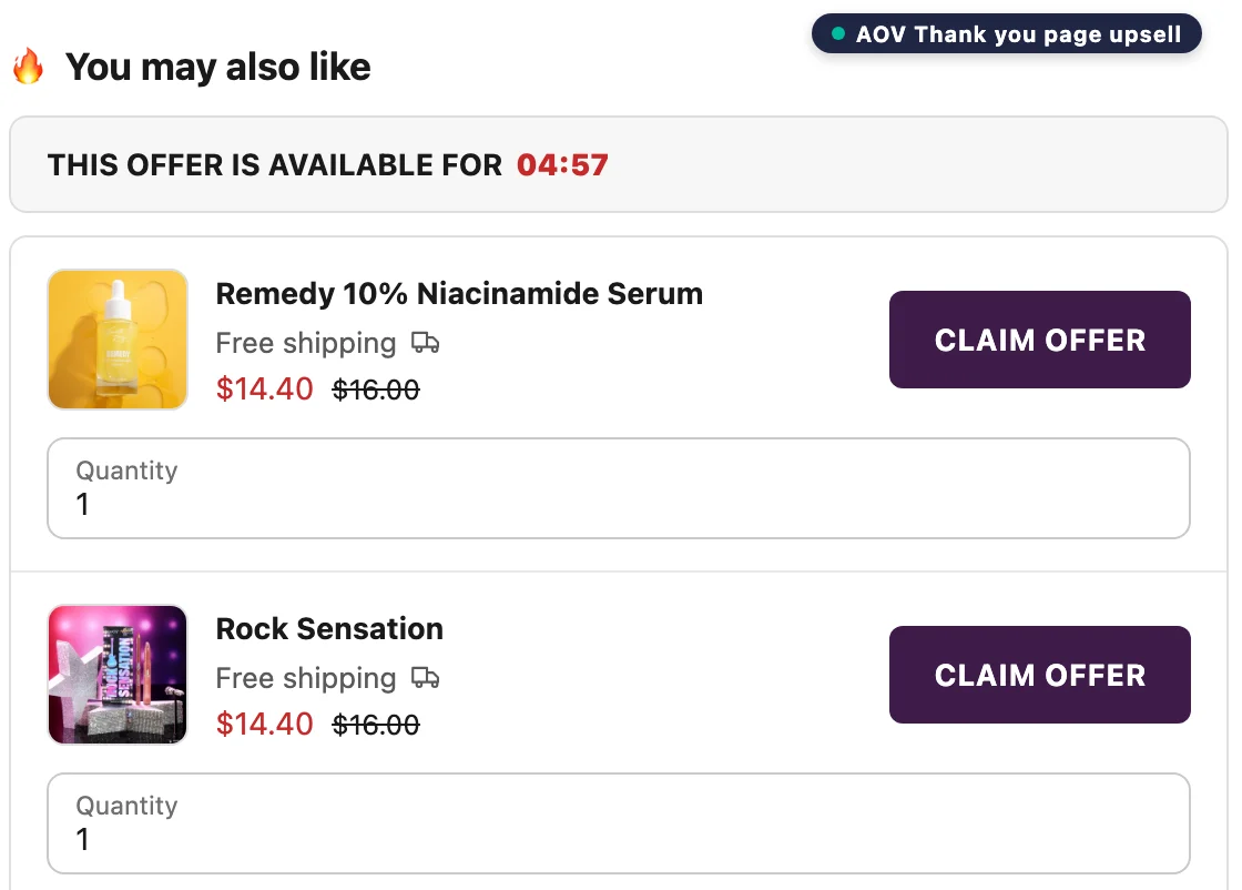 The offer block on the thank-you page