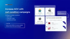 AOV Free Gift upsell app displaying cart condition campaigns based on spend and item quantity