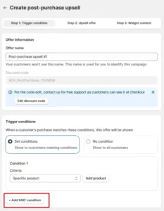 create post purchase upsell campaign with smart conditions
