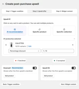 set up the discount percentage for upsell offer