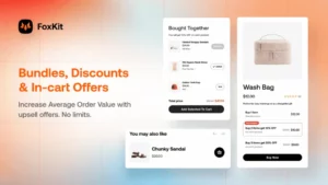 FoxKit app showing in-cart upsell offers, bundle deals, and volume-based discounts