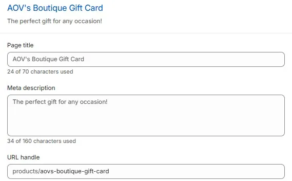 shopify gift card seo optimize