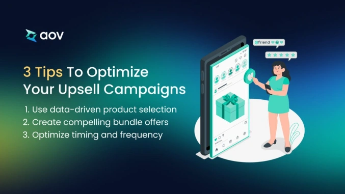 Three optimization tips for Shopify upsell campaigns displayed.