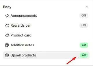 turn on upsell product feature