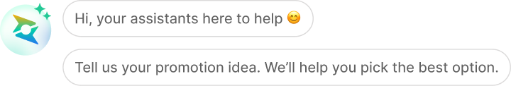 Chat message offering help with promotion ideas and best option selection