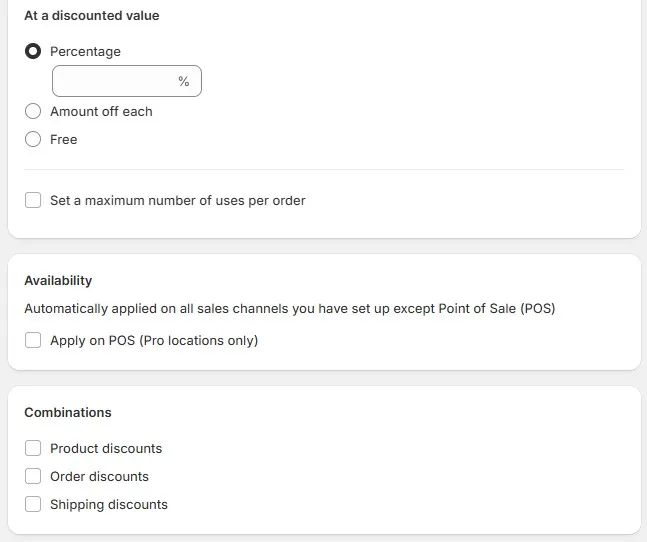 AOV Free Gift app's discount value options for BXGY campaigns