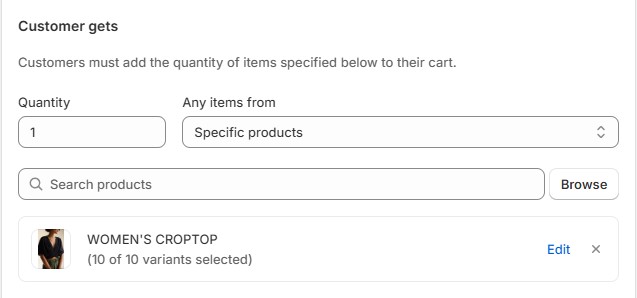 Shopify discount configuration for Buy X Get Y using automatic discount with a titled campaign “Buy X Get Y Summer Collection.”