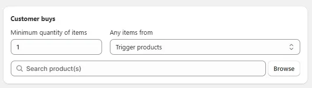 set the purchase condition in customer buys section