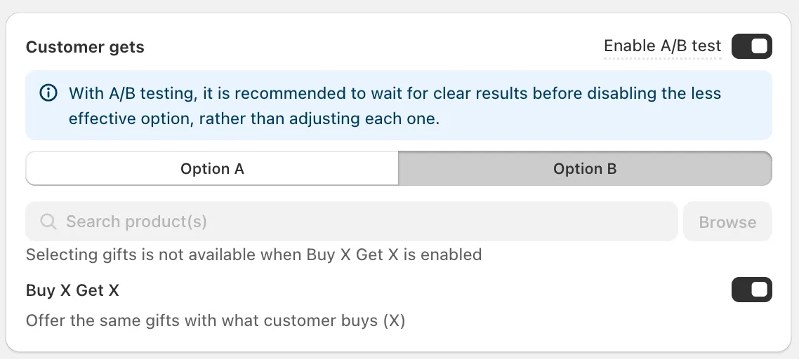 Activate A/B Testing functionality