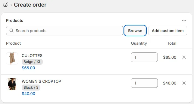 Add Products or Custom Items
