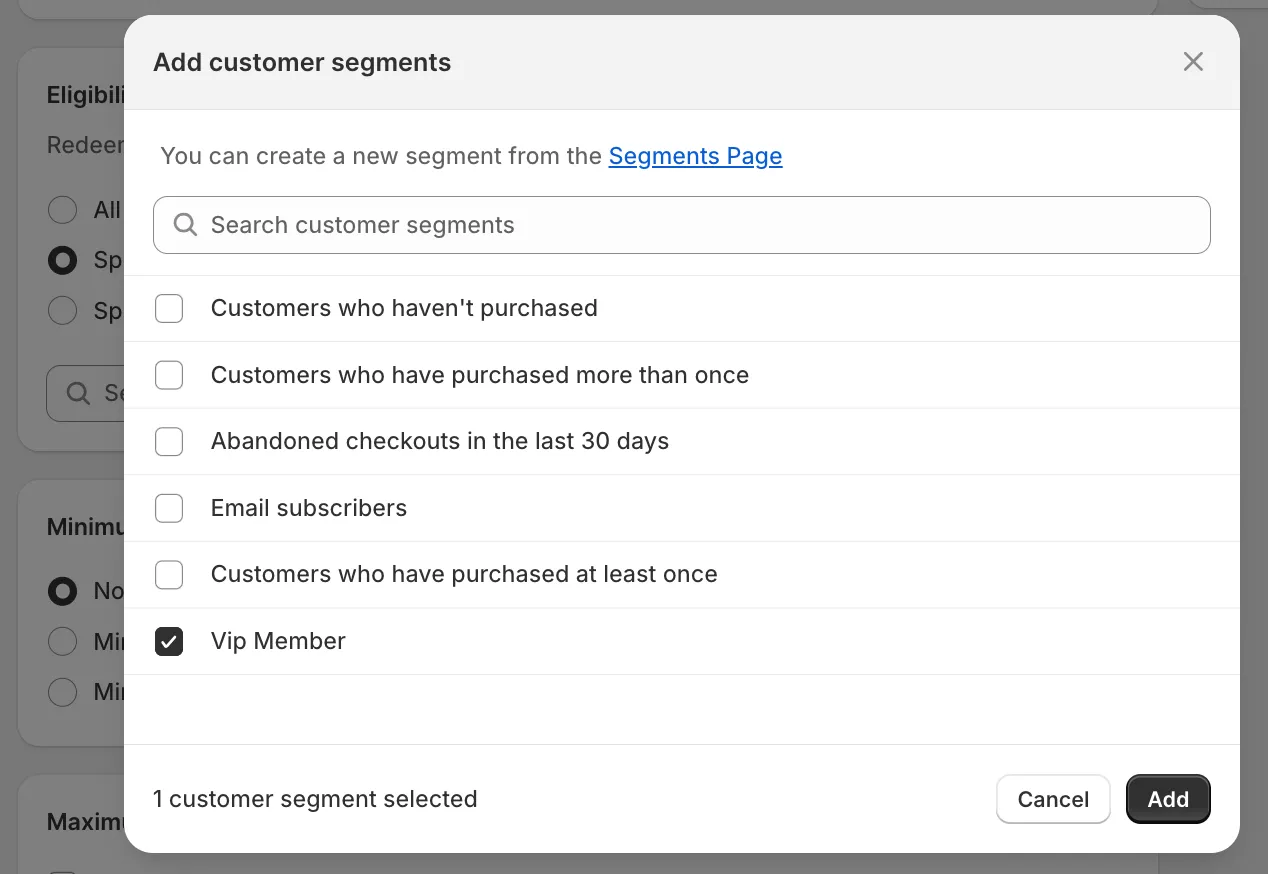Configure Customer eligibility settings on Shopify's built-in tool