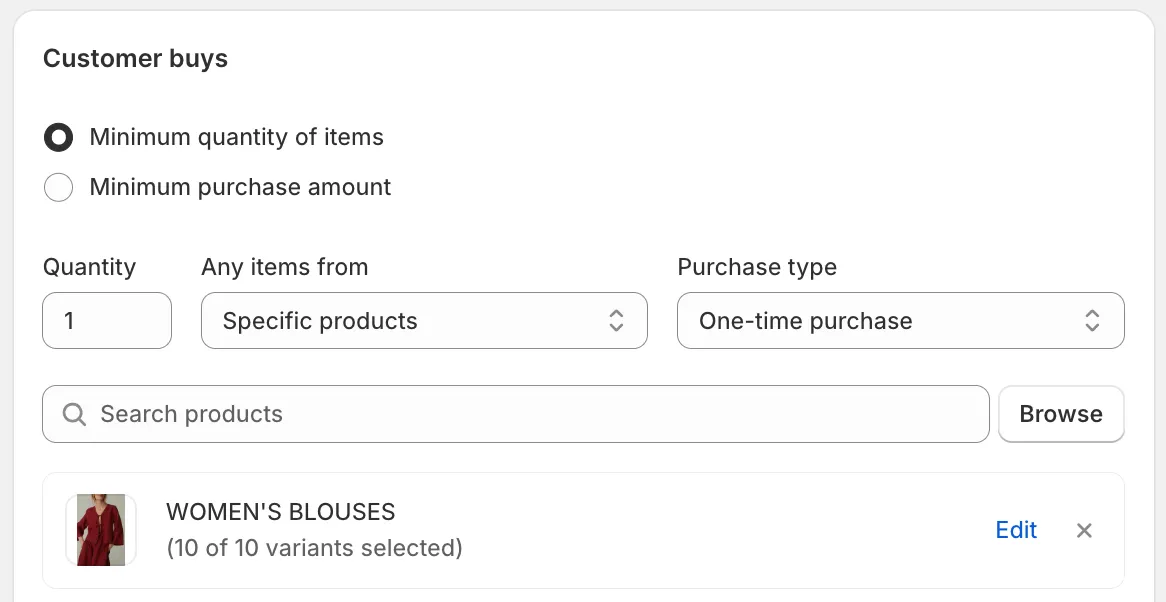 Configure customer purchase requirements on Shopify's Built-in Tools