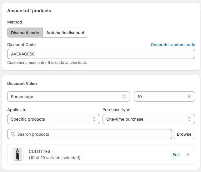 Configure discount codes for a customer group on Shopify's native tool.