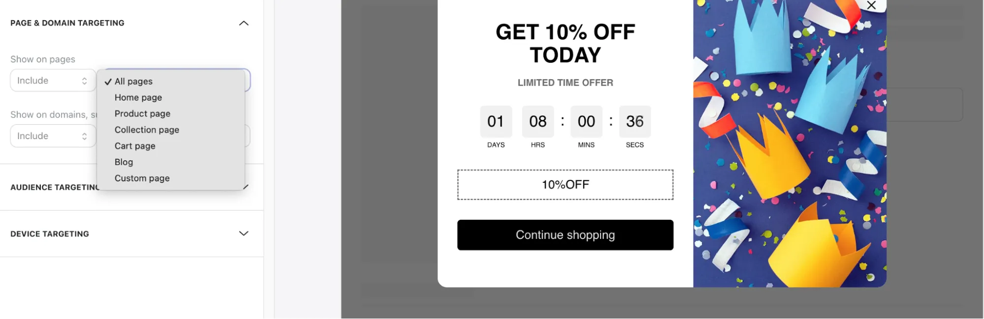 Create discount pop-ups on Shopify cart page