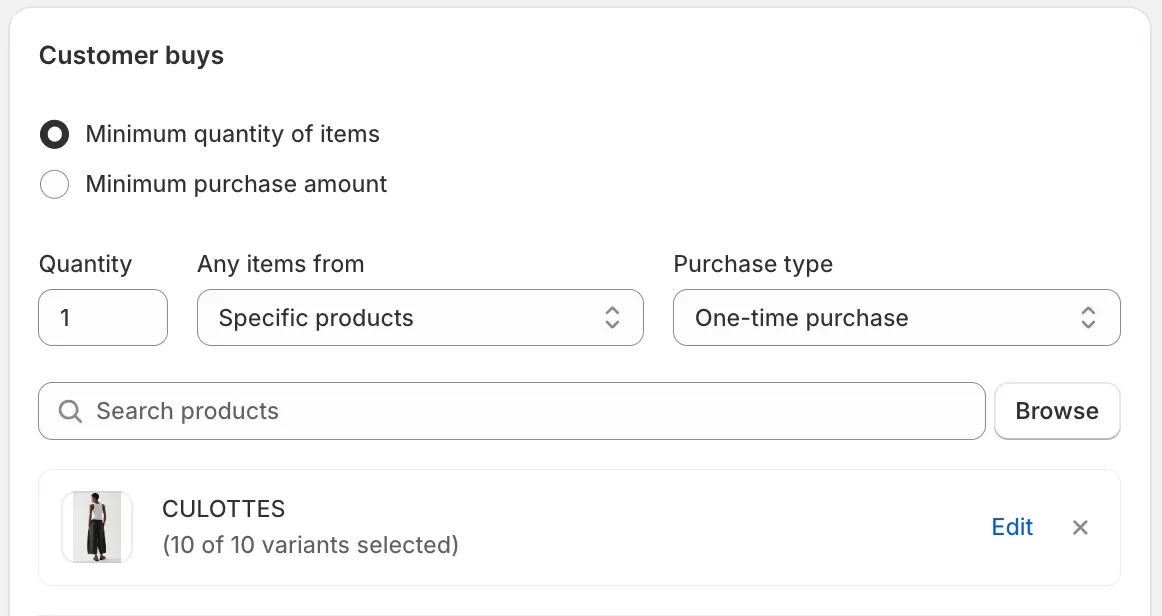In Customer buys, set the purchase condition