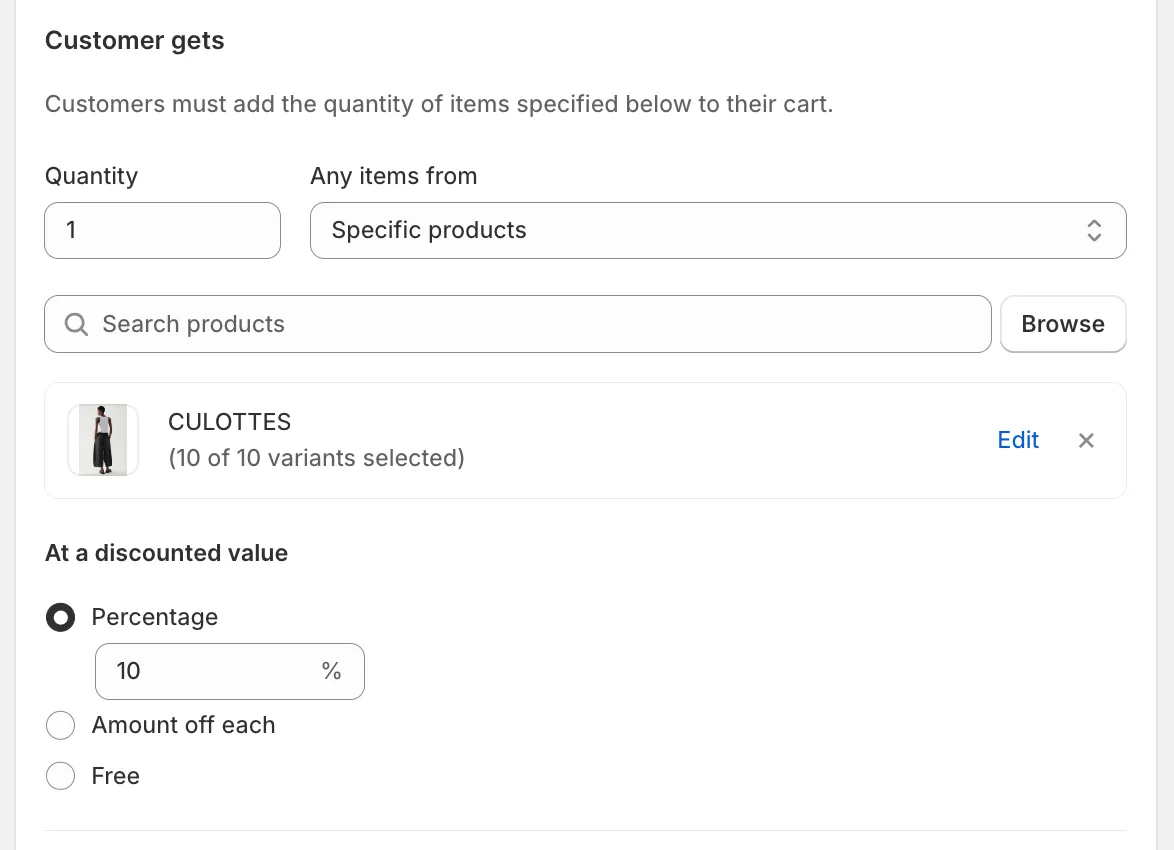 In Customer gets, define the reward