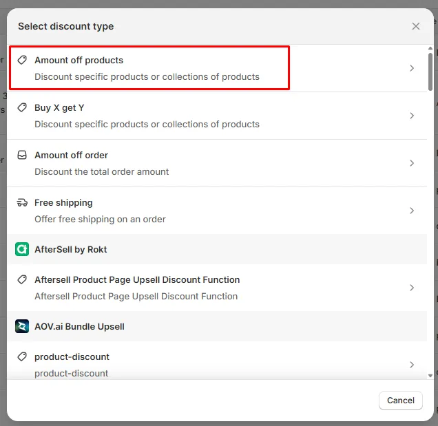 Navigate to Discounts in your Shopify Admin on aov-ai