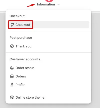 Open the Checkout page on Shopify with the built-in tools