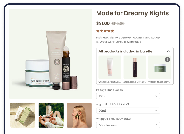 Skincare bundle Made for Dreamy Nights priced $91 with multiple products