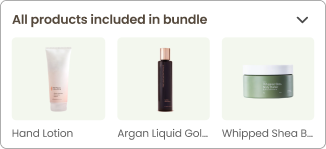 Bundle items include Hand Lotion, Argan Liquid Gold Oil, and Whipped Shea Butter