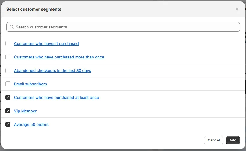 Select the customer groups for your discount on AOV.ai