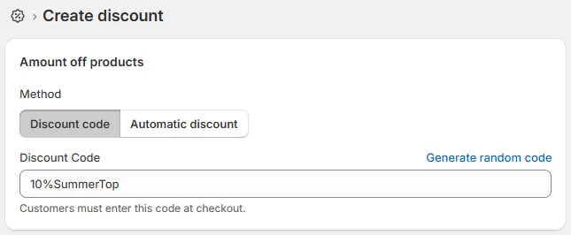 Set up your Discount code