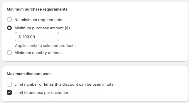 Under Minimum purchase requirements on AOV.ai