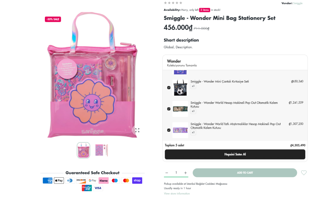 Smiggle Wonder Mini Bag stationery set in pink with sale price 456.000đ